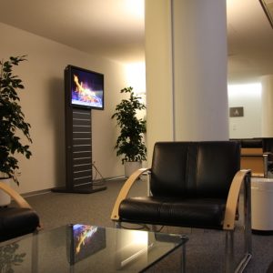 Referenz MHC Messe Basel, Varia Stele mit Doppelmonitor, Informationssystem mit Wegleitung, verwaltet durch die A-Design Organizer Software.
