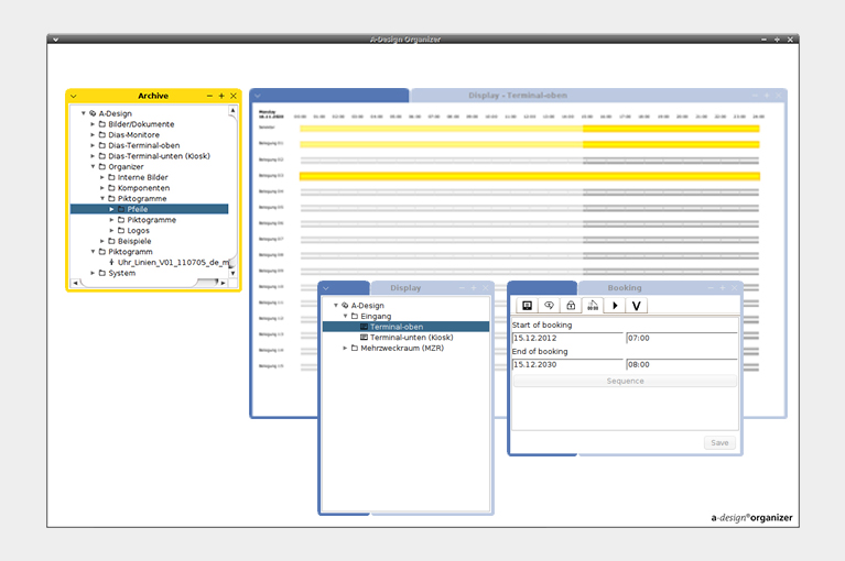 Digital Signage Software Organizer im Browser geöffnet.